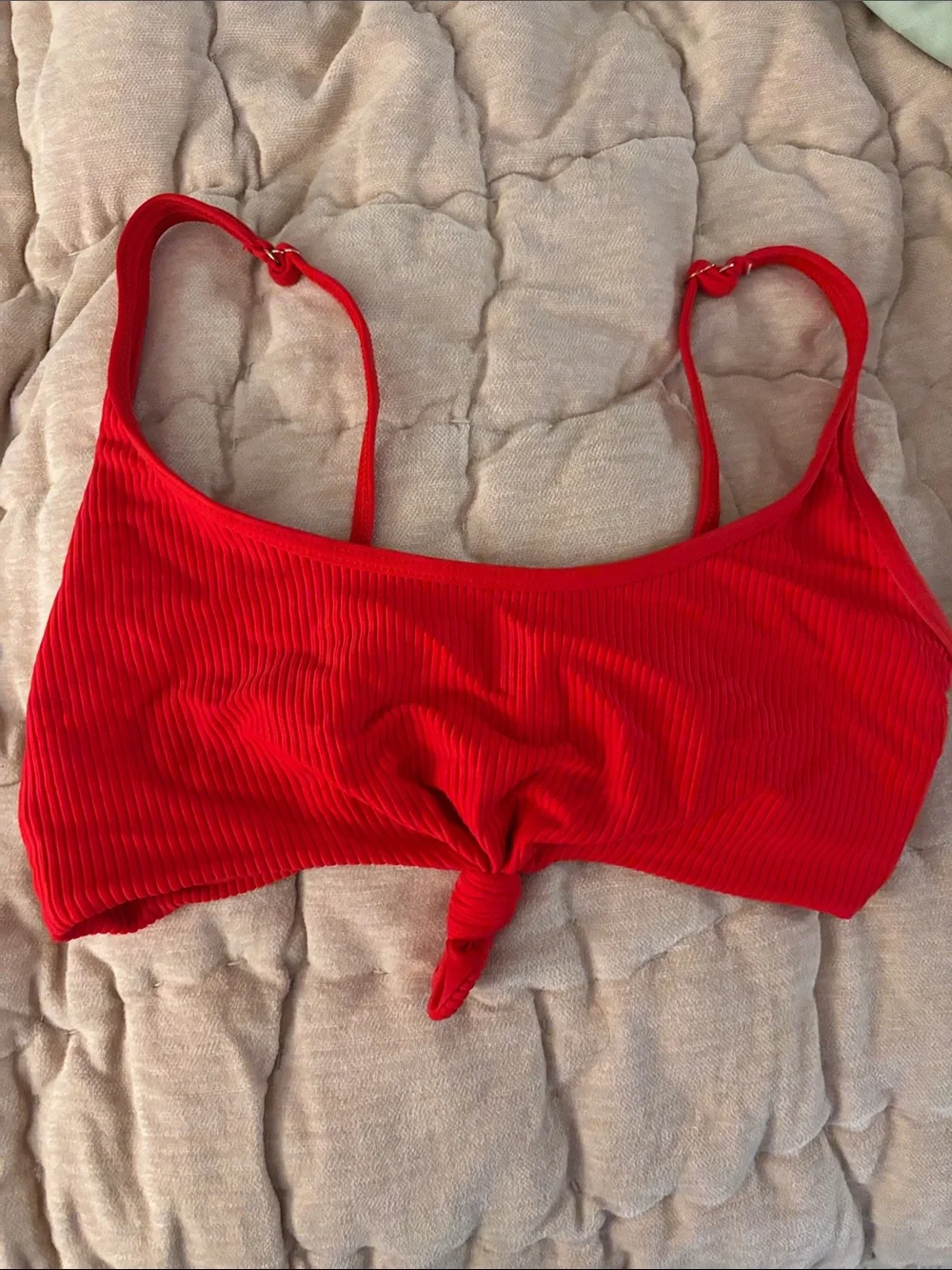 Frankie's Bikinis Red Ribbed Tie-Front bathing suit top